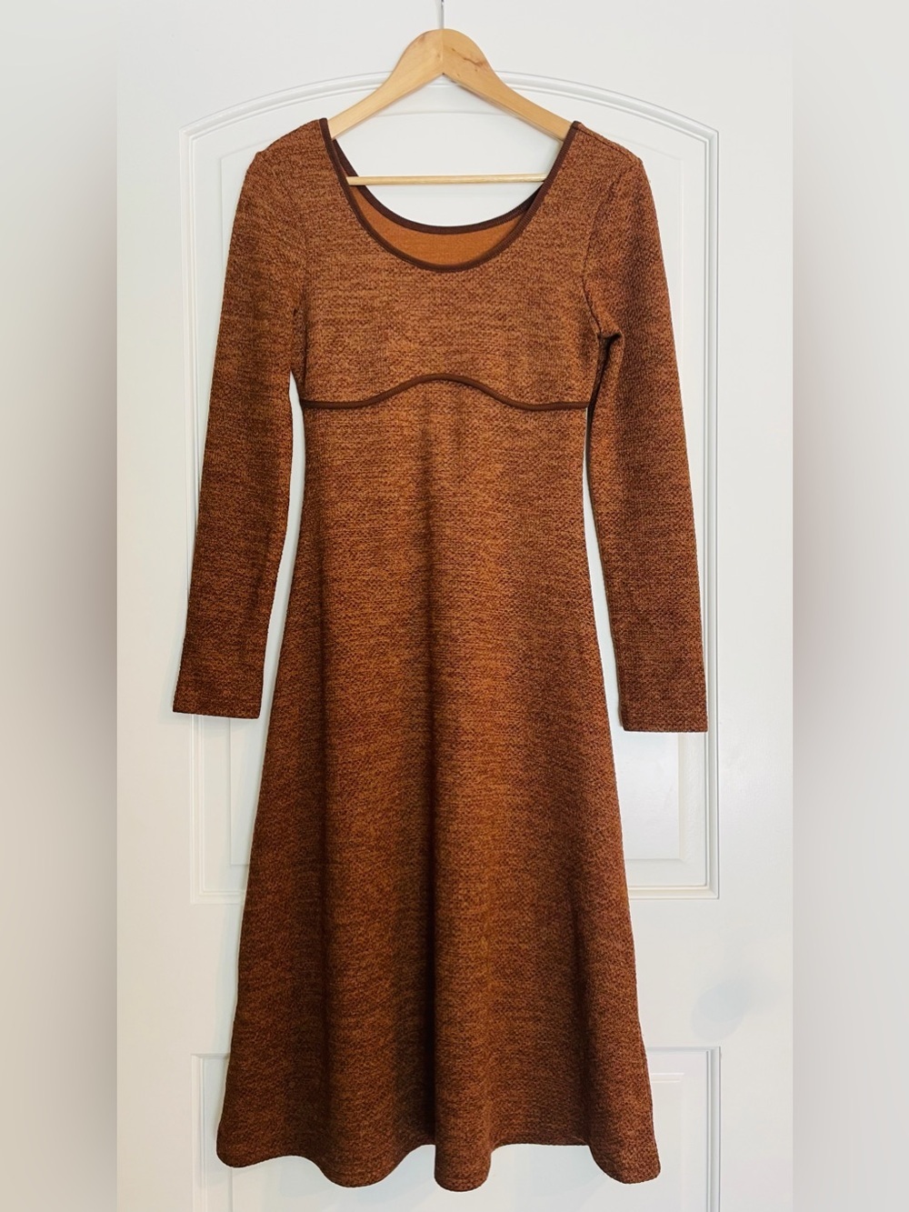 Cider Long-Sleeve Fit-and-Flare Coquette Dress in Rust Brown Size S